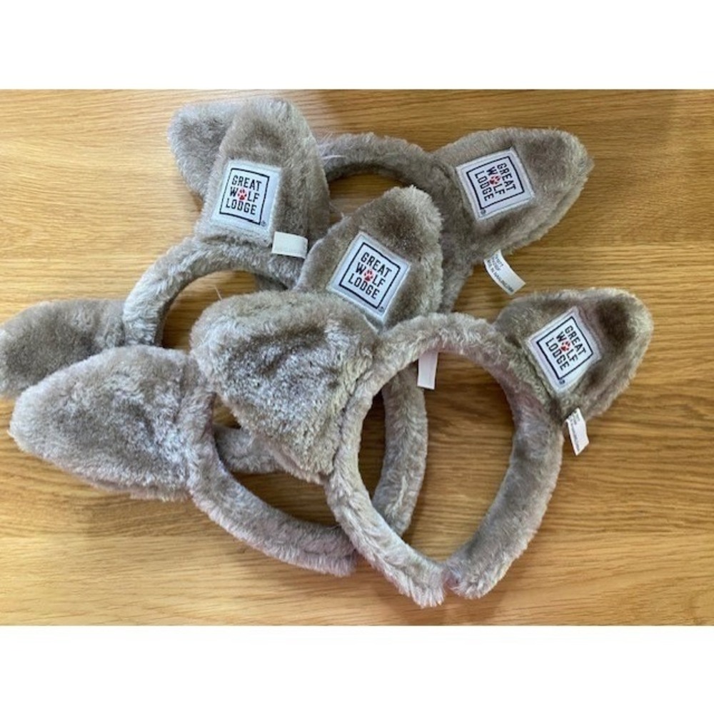 Great Wolf Lodge Gray Brown Plush Wolf Ears Headband Lot of 4 Souvenir Costume